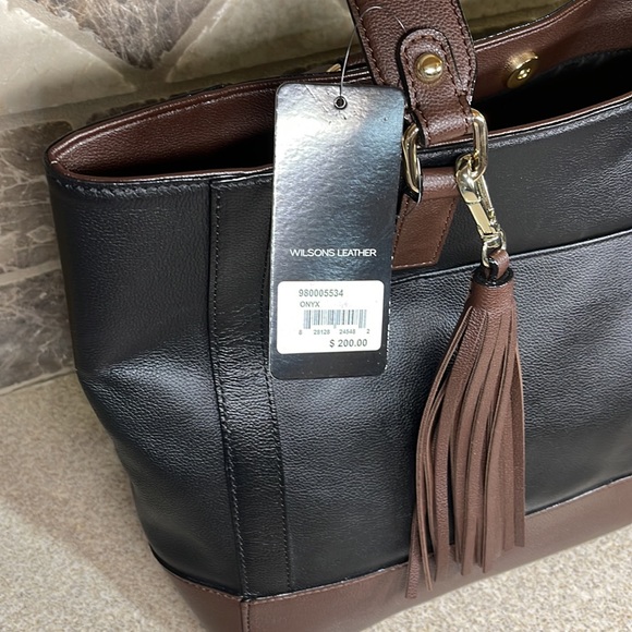 Wilson’s Leather onyx/brown PURSE 14” wide x 10” Tall. - Picture 4 of 16